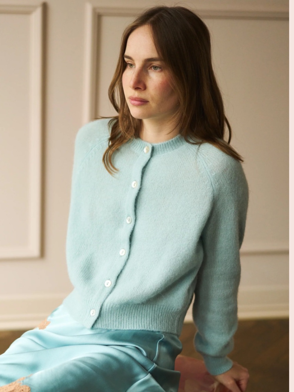 Doen Petra Grass Slipper Alpaca Wool Button-Front Knit Cardigan S